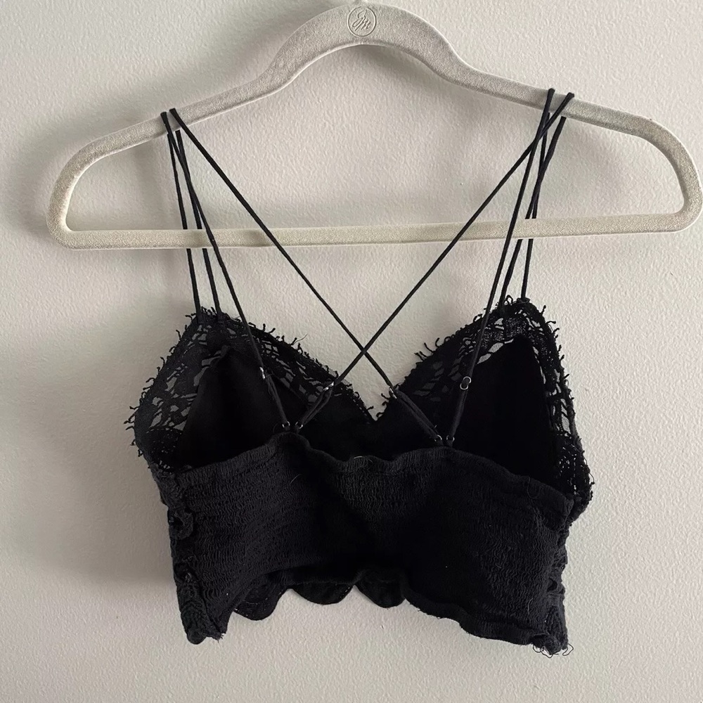 Free People FP One Women M Black Floral Lace Strappy Boho Crop Top Bralette - Picture 5 of 6